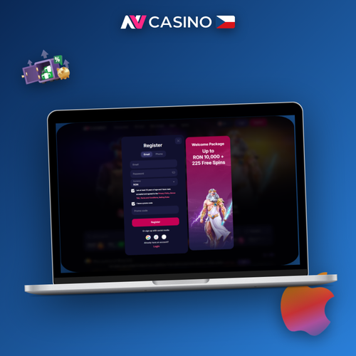NV Casino registrace na notebooku a mobilu s herními symboly a mincemi